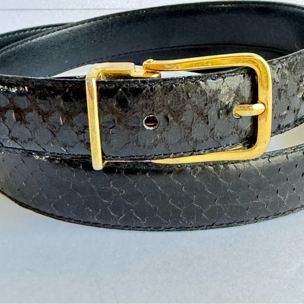 Vintage Snakeskin‎ Belt Blake Reptile Leather Gold Tone Buckle Womens Medium